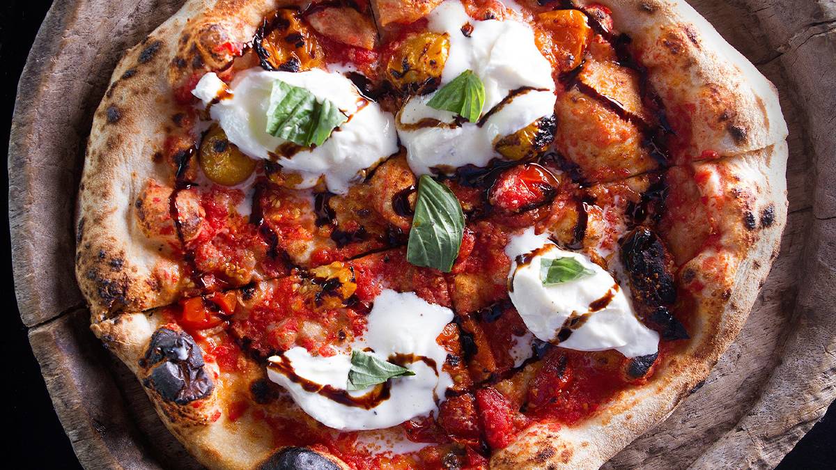 close up of pizza at dough pizzeria napoletana in san antonio texas